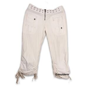 I Love U White Grommet Waist Y2k Ruched Cropped Capris Pants Size 5 Juniors